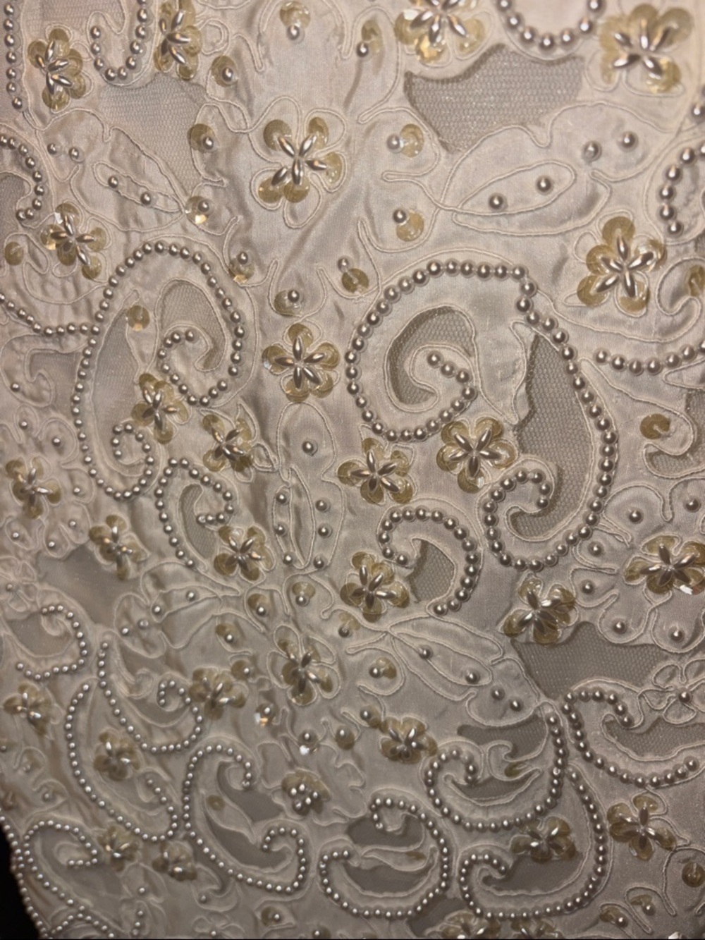 1980s Vintage Ivory Long-Sleeve Wedding Dress Size 8/10 Medium Pearl & Sequin - Picture 13 of 17